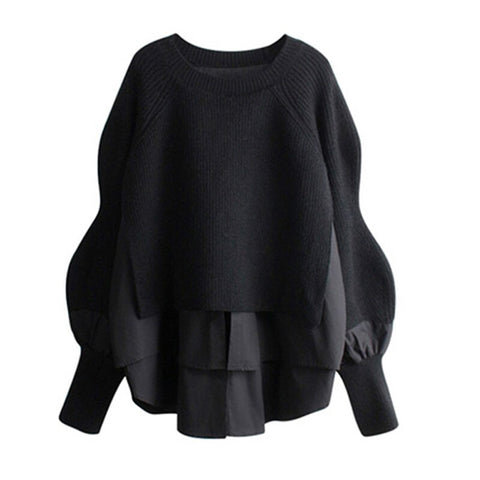 Autumn Winter Women Irregular Loose Blouses Pullover Tops Long Sleeve O Neck Casual Streetwear Grey Black Sweater Pull Femme