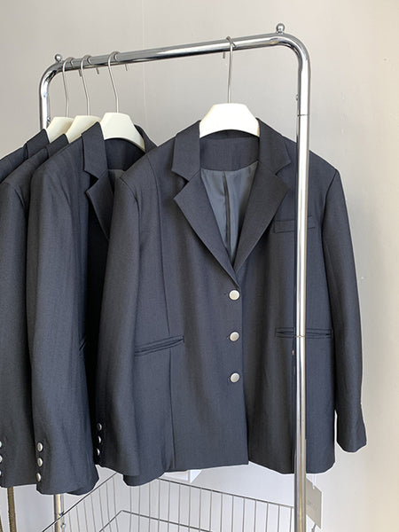 Autumn Winter Women Turn-down Collar Solid Color Classic Suit Coat Baggy Long Sleeve Simplicity Basic Lady Blazer Outerwear