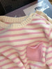 Autumn Winter Women Pink Striped Sweaters Kawaii Korean Style Chic Long Sleeve Cute Sweet Girls Simple Knitted Loose Pullovers