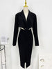 Autumn Winter Women Solid Color Two Piece Set Lapel Long Sleeve Asymmetric Jacket Coat + A-line High Waist Slit Lady Midi Skirt
