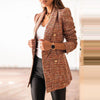 Autumn Winter Women Suit Coat Double Breasted Plaid Printed Notched Short Blazers Casual    Cloth