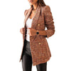 Autumn Winter Women Suit Coat Double Breasted Plaid Printed Notched Short Blazers Casual    Cloth