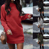 Autumn Winter Women's Casual Solid Colors Plus Velvet Long Sleeve Loose O-neck Loose Party Sweatshirt Dress Vestidos#g3