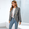 Autumn/Winter Women's Fitted Houndstooth Jacket Casual Long Sleeve Blazer Office Lady Warm Business Top Cardigan Woman Outfits