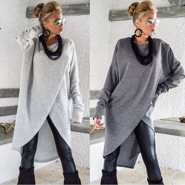 Autumn Winter Women's O-Neck Irregular Loose Plus Size Dress Long Sleeve Casual Loose Holiday Midi Dress 2023 Female Dresses
