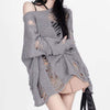Autumn Winter Y2K Grey Retro Knit Pullovers Smock Chic Loose Casual Vintage Women Outfits Harajuku Hole Aesthetic Sweaters Shirt