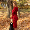 Autumn Winter long Sweater dress women solid bodycon Thick dress Female Jumper O-neck slim basic knit dress Long sleeve