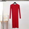 Autumn Winter long Sweater dress women solid bodycon Thick dress Female Jumper O-neck slim basic knit dress Long sleeve