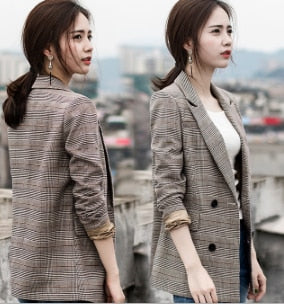 Autumn Women Blazer 2022 New Single Botton Women's Blazers And Suit Jacket Long Sleeve Notched Plaid Blazer Femme Plus Size