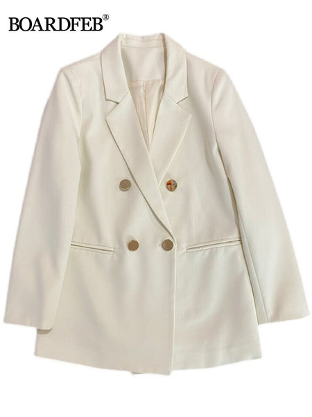 Autumn Women Blazer Double Breasted Suit Jacket Loose Office Suit Jacket Korean Version 2023 Winter Casual Office Coats