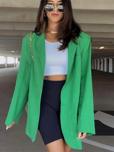 Autumn Women Blazer Long Sleeve Cotton Linen Casual Coat Chic Female Notched Collar Solid Pockets Outwear Office Green Jacket