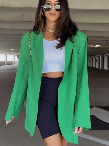 Autumn Women Blazer Long Sleeve Cotton Linen Casual Coat Chic Female Notched Collar Solid Pockets Outwear Office Green Jacket