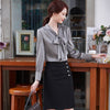 Autumn Women Blouse with Bow And Skirt Sets 2 Pieces OL Styles Casual Slim Tops Formal Professional Suits Shirt Oversize