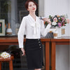Autumn Women Blouse with Bow And Skirt Sets 2 Pieces OL Styles Casual Slim Tops Formal Professional Suits Shirt Oversize