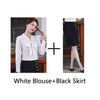 Autumn Women Blouse with Bow And Skirt Sets 2 Pieces OL Styles Casual Slim Tops Formal Professional Suits Shirt Oversize