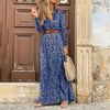 Autumn Women Boho Print Long Dress Casual Long Sleeve V-neck Belted Maxi Dress Ladies Holiday Party Dresses 2022 Robe