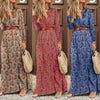 Autumn Women Boho Print Long Dress Casual Long Sleeve V-neck Belted Maxi Dress Ladies Holiday Party Dresses 2022 Robe