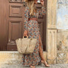 Autumn Women Boho Print Long Dress Casual Long Sleeve V-neck Belted Maxi Dress Ladies Holiday Party Dresses 2022 Robe