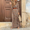 Autumn Women Boho Print Long Dress Casual Long Sleeve V-neck Belted Maxi Dress Ladies Holiday Party Dresses 2022 Robe