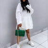 Autumn Women Casual Hooded Sports Dress Drawcord Split Solid Dress Long Sleeve Pocket Loose Sweatshirt Dress Streetwear