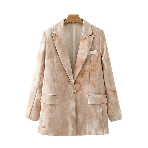 Autumn Women Tie dye Print Corduroy Blazer Coat Single Button Vintage Casual Long Sleeve Pockets Female Outerwear Tops