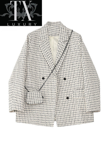 Autumn Women Korean Office Wear Double Breasted Blazers Coat Vintage Long Sleeve Pockets Female Outerwear Chic Tops