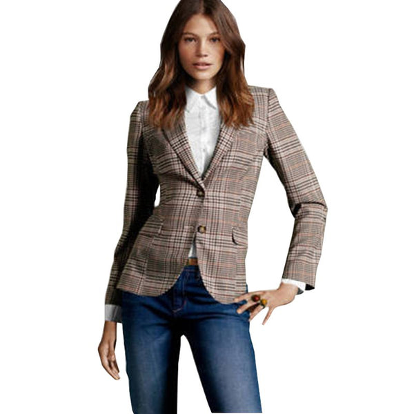 Autumn Women New Suit Coats Ladies Slim Suit Sleeves Female Plaid Slim Blazer For Women Fashion Plus Size Jackets For Women