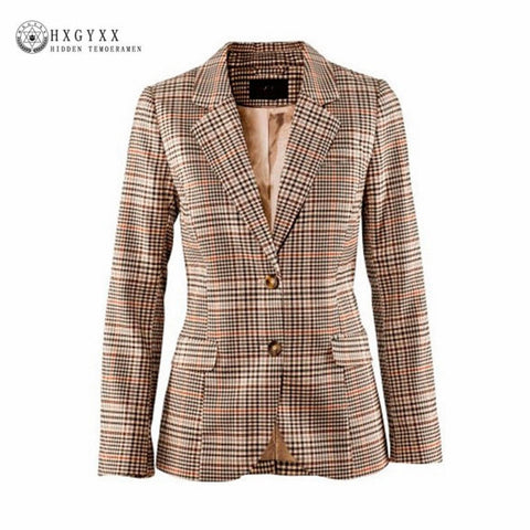 Autumn Women Plaid Blazers Vintage Suit Jackets British Slim Female Long Sleeve Checked Patch Elbow Coat Female Outerwear OKD114