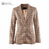 Autumn Women Plaid Blazers Vintage Suit Jackets British Slim Female Long Sleeve Checked Patch Elbow Coat Female Outerwear OKD114