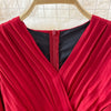 Autumn Women Pleated Midi Dress Vintage Red/Purple/Green Draped Party Vestidos Elegant Casual High Waist Long Sleeve Robe 2022