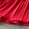 Autumn Women Pleated Midi Dress Vintage Red/Purple/Green Draped Party Vestidos Elegant Casual High Waist Long Sleeve Robe 2022