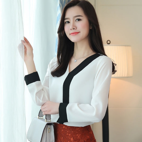 Autumn Women Tops Long Sleeve Blusa Casual Chiffon Blouse Female V-Neck Work Blusas Wear White Office Shirts For Women Plus Size
