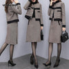 Autumn Women Tracksuits Outfits Femenino Jacket Coat + Skirt 2 Two Piece Set Female Vintage Woolen Suits Sets Clothes