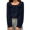Autumn Women White Shirt Square Collar Long-sleeved Solid Color Petal Sleeve Thin Blouses Women Clothing