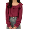 Autumn Women White Shirt Square Collar Long-sleeved Solid Color Petal Sleeve Thin Blouses Women Clothing
