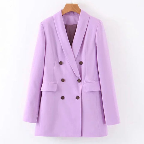 Autumn Women's Blazer Top Double-Breasted Lapel Solid Color Polyester Jacket Slim-Fit Office Wear Casual Temperament Formal Wear