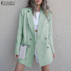 Autumn Women's Blazer ZANZEA Striped Print OL Coats Lapel Double Breasted Coat Female Chic Long Sleeve Outwear Oversized