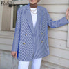 Autumn Women's Blazer ZANZEA Striped Print OL Coats Lapel Double Breasted Coat Female Chic Long Sleeve Outwear Oversized