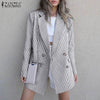 Autumn Women's Blazer ZANZEA Striped Print OL Coats Lapel Double Breasted Coat Female Chic Long Sleeve Outwear Oversized