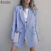 Autumn Women's Blazer ZANZEA Striped Print OL Coats Lapel Double Breasted Coat Female Chic Long Sleeve Outwear Oversized