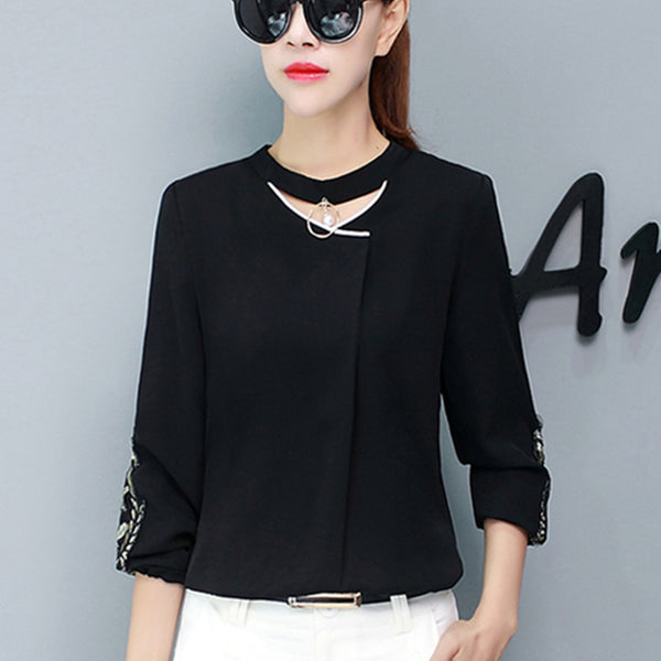 Autumn Womens Tops And Blouses Long Sleeve Chiffon Blouse Ladies Tops New Lace Patchwork Women Shirts Clothes White Blusas Mujer