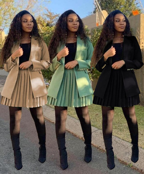 Autumn and Winter European and American African Suit Coat Short Skirt Two-Piece Set
