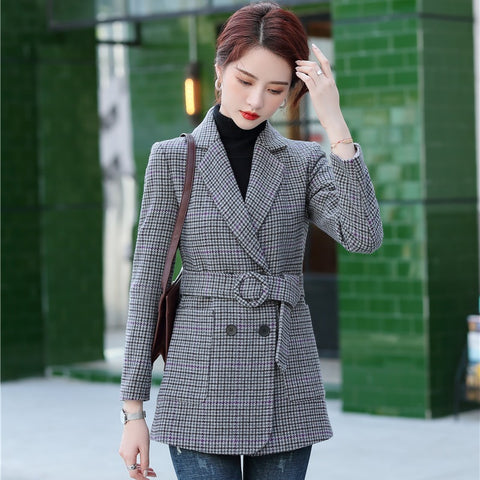 Autumn and Winter Women Blazers & Jackets Grey Ladies Outerwear Coats Long Sleeve Work Clothes OL Styles