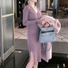 Autumn and Winter Korean V-neck Midi Sweater Dresses Split Slim Thin Long Sleeve Sexy Wool Knitted Dresses Pull Femme 11739