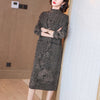 Autumn and Winter Jacquard Knitted Dress Women Vintage Warm  Sweater Dress Lady Elegant Loose Turtleneck Dress