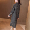 Autumn and Winter Jacquard Knitted Dress Women Vintage Warm  Sweater Dress Lady Elegant Loose Turtleneck Dress