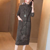 Autumn and Winter Jacquard Knitted Dress Women Vintage Warm  Sweater Dress Lady Elegant Loose Turtleneck Dress