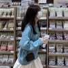 Autumn and Winter Salt Sweet Small Fried Street Western Style Youthful-Looking Mint Blue Sweater Skirt Two-Piece Set