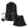 Autumn and winter  office women's skirt suit two-piece suit Casual slim long lady jacket Elegant pleated skirt