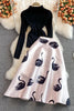 Autumn and winter light mature style Korean temperament mid-length skirt two-piece suit stand-up collar short sweater